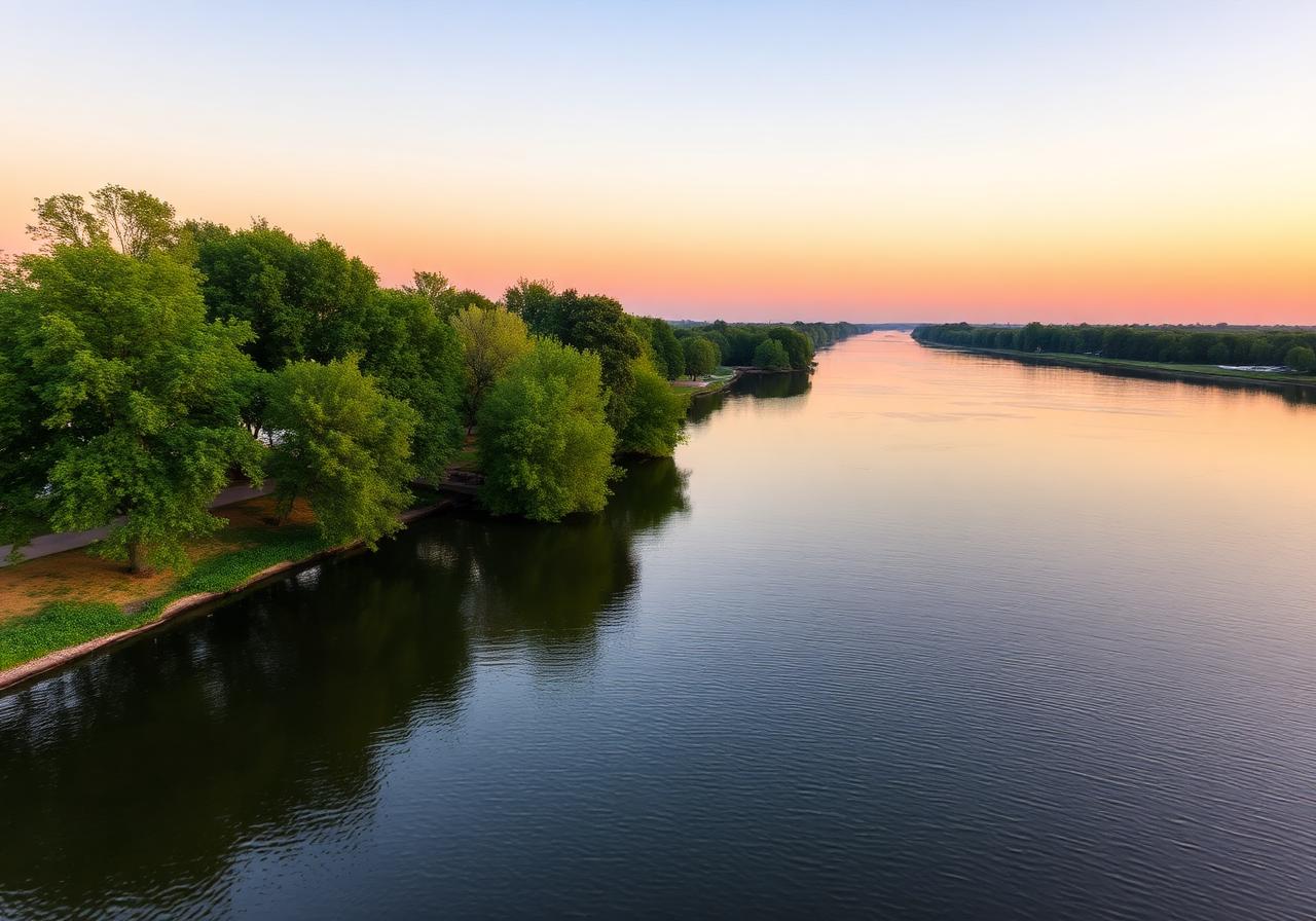 Cedar River through Waverly at sunset